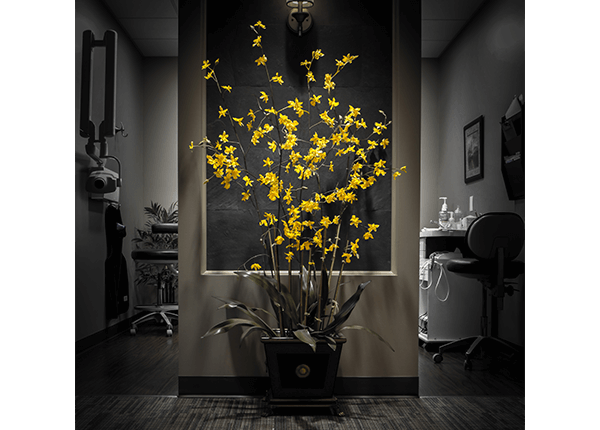 yellow flowers in hall