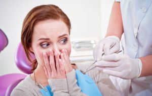 woman fearful at dentist