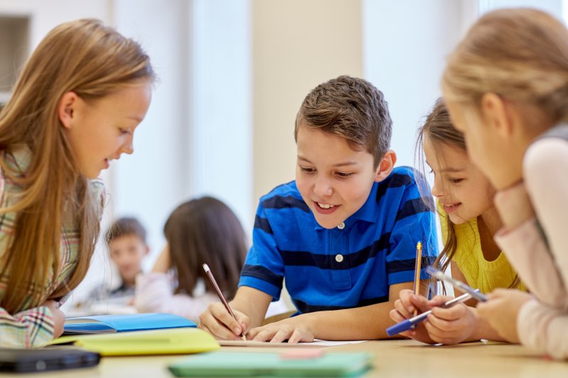 group of students working together during school